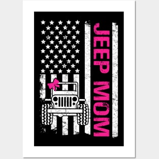 Jeep Mom American Flag Cute Jeep Ribbon Jeeps Lover Posters and Art